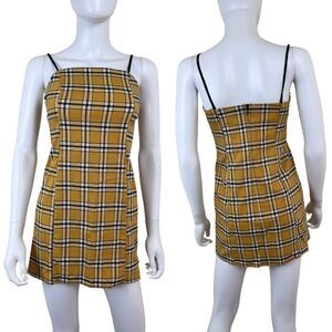 Urban Outfitters Women Size XS Yellow Plaid Sleeveless Mini Dress Academia